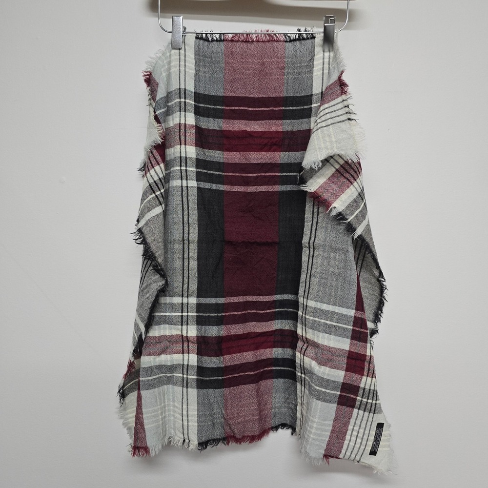 Monique Martin Scarf Womens Burgundy Plaid Wool Fringe Dark Academia